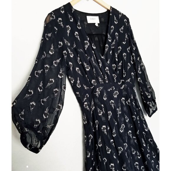 Ba&sh Memory Noir Lady Midi Dress Silk Blend Wrap Chiffon Party Romantic XS $395 - Picture 5 of 16